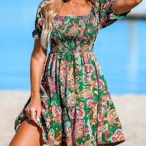 Floral Off-Shoulder Puff Sleeve Mini Dress